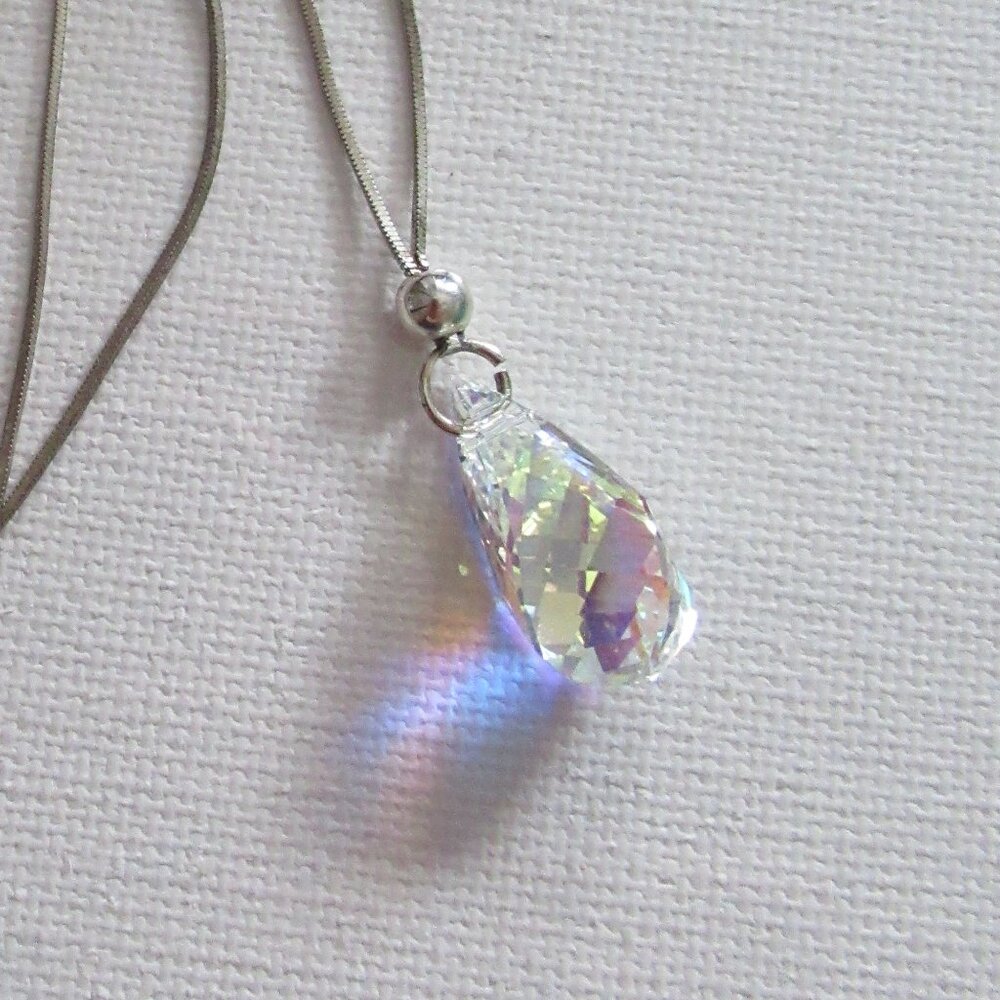 Multi-faceted Helix/Twist Crystal Necklace, 925 Silver, Italy, Dyadema, Large